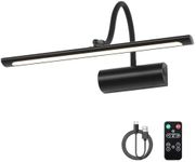 JOOSENLUX Battery Operated Picture Lights for Wall 16", Black Wall Lights Wireless with Flexible Neck, Rechargeable Art Light with Remote for Library Gallery Photo Light