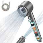 MEKO Hard Water Filter Shower Head with 15 Stage Filter, 3+1 Spray Jet Modes High Pressure Shower Head and 1.5m Hose, Handheld Massage Shower Filter for Residual Chlorine Remove (Grey)