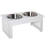 pawhut Stainless Steel Raised Dog Feeding Bowls with Stand for Extra Small and Small Dogs Elevated Twin Pet Bowls Water Food Feeder 44L x 24W x 15H cm - White