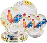 UPware 16-Piece Melamine Dinnerware Set, Includes Dinner Plates, Salad Plates, Dessert Plates, Bowls, Service for 4 (Rooster)