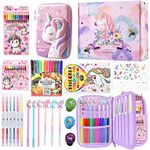 Fruit Scented Markers Set,56 Pcs Art Supplies for Kids Unicorns Gifts for Girls, Markers Set with Unicorn Pencil Case Art Supplies for Kids Art and Craft Coloring (Purple)