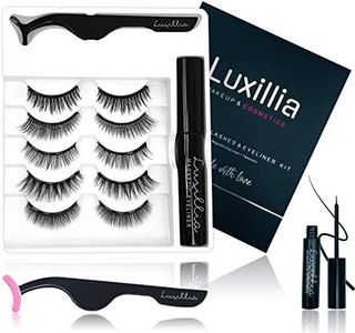 Luxillia Magnetic Eyelashes with Eyeliner 7 Piece Set, Most Natural Looking Magnetic Lashes Kit with Applicator, Best 8D, 3D Look, Reusable Fake Eye Lash, No Glue, Strongest Waterproof Liquid Liner