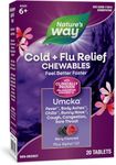 Nature's Way Cold+Flu Relief, Umcka, Shortens Duration and Reduces Severity, Multi-Symptom Relief, Homeopathic, Phenylephrine Free, Non-Drowsy, Berry Flavored, 20 Chewable Tablets(Packaging May Vary)