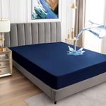 BeyBee 100% Waterproof Interlock Mattress Protector | Breathable, Hypoallergenic, Washable & 2X Absorbency | Soft & Slim Easy Elastic Fitted Bed Protector (Size-75 * 72, Dark Blue)