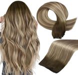 Full Shine Genius Weft Hair Extensions Balayage Hair Extensions Hand Tied #3/8/22 Sew In Hair Extensions Real Human Hair Invisible Hair Weft Extensions 16 Inch 50G