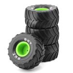 Chanmoo 1/18 RC Monster Truck Tires and Hard Plastic Wheels Rims 12mm Hex 1/16 Rubber Buggy Off Road Tyres OD 100mm for 1:16 1/12 1/14 Scale Truck Car Traxxas E-REVO HSP HPI Tamiya Losi 4PCS (Green)