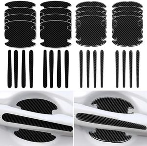 16PCS Car Door Handle Protector Set, 8PCS Black & 8PCS Carbon Fiber Auto Door Handle Bowl Pack Paint Scratch Protection Film, Cars Exterior Accessories for Most Models