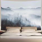 Heopapin Misty Forest Tapestry Forest Trees with Mountain Tapestry Black and White Fantastic Fog Magical Tapestry 3D Vision Nature Landscape Tapestry for Bedroom Living Room Dorm (W59.1 × H51.2)