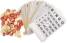 SEETOOOGAMES Vintage Wooden Bingo Game Set-120 Bingo Number Cards and 75 Chess