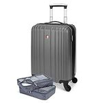 SwissGear Sion Hardside Carry-On Luggage — Lightweight Suitcase with 4 Spinner Wheels, Packing Cubes, and Weatherproof Shell — Dark Silver (Titanium), 19-inch