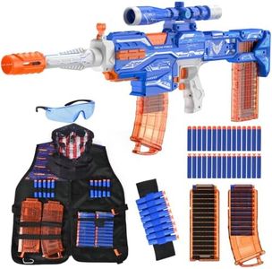 Automatic Soft Dart Blaster with Tactical Vest, 150 Darts, Scope, Dual Fire Modes | Rechargeable Electric Blaster for Kids 8-12, Birthday Gifts, Mecha-Force Blue