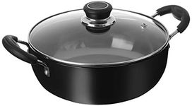 Amazon Brand - Solimo - Hard Anodized Deep Kadhai With Induction Bottom And Glass Lid (22 Cm), Black