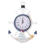 Mediterranean Style Anchor Clock Beach Sea Theme Nautical Ship Wheel Rudder Steering Wheel Hanging Wall Clock