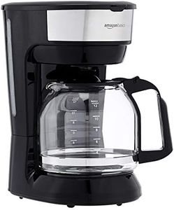 Amazon Basics 12-Cup Coffee Maker with Reusable Filter, Coffee Pot, Coffee Machine, Black and Stainless Steel