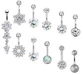 6PCS 14G 316L Surgical Steel CZ Belly Bars with Dangle Cubic Zirconia Curved Body Piercing Jewelry Barbells for Women Girls (11 Pcs), 3 grams