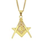 Rockyu Brand Men's Fashion Necklace Gold 18K Stainless Steel Stylish Masonic Secret Association Antique Style G Shape Gold 18 K Gold Stainless Steel cubic-zirconia