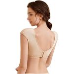 Women Soft 2 in 1 Built-in Shoulder Pad T-Shirt Padded Tops Clothing Women, Bra with Shoulder Chest Pad(L,Beige)