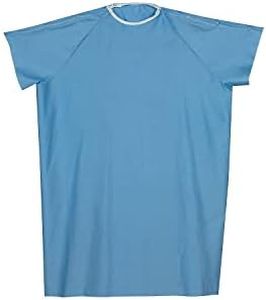 DMI Hospital Patient Gown for Women or Men, Back and Shoulder Snap, 36" Long, Blue