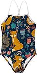 KiuLoam Cute Fox Animal Girl's Swimsuit Two Piece Swimwear Sun Protection Bathing Suits for 7-8 Years Child