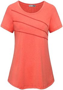 MISS FORTUNE Women's Exercise Tops for Yoga Hiking Running Gym, Moisture wicking Ladies Workout Clothes, Women Active Shirts, 2-solid Orange, Large