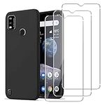 Case for ZTE Blade A7P, KZIOACSH Flexible TPU Shockproof Rugged Phone Case Slim Fit Matte Black Anti-Scratch Bumper Cover with 3 Tempered Glass Screen Protector for ZTE Blade A7P