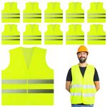 12 Pack Safety Vests, Yellow Reflective High Visibility with 2 Hi Vis Silver Strips, Neon Bright Construction Vests for Traffic Work Running Surveyor Security Guard Volunteer Construction