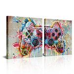 HOMEOART Gamer Wall Decor Video Game Theme Painting Canvas Prints Gaming Decor Framed Wall Art for Men Boys Game Room Playroom Decor (12"x12"x2 Panels)