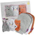 Tidy Tot ®™ Baby Wash Cloth Wash Mitts (6 Pack). Baby Face Cloth Flannel. Ultra Soft Bamboo for Baby Sensitive Skin. 3 Large and 3 Baby Wash Mitts in Pack. Gift Boxed. Fun Animal Shaped Wash Mitts.