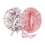 Atrube Satin Bonnet for Curly Hair| Silk Hair Cap for Sleeping| Reversible Hair wrap for Sleeping with Adjustable Drawstring Pack of 2 (Pink, Golden)