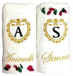 TurtleLittle, Cotton, Gold Initials Emblem Personalised Valentines Couple Bath Towel, 600 GSM (Set of 2, White)