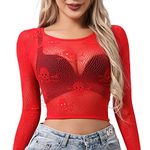 Buitifo Women Sexy Lingerie Fishnet Top Exotic Beach Cover Up(red,M)