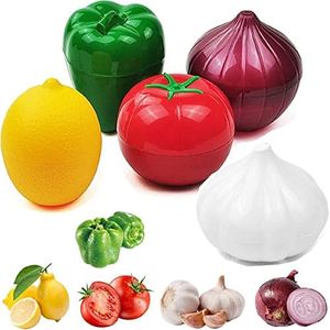 OUKEYI 5Pieces Fruit and Vegetable Storage Containers Reusable Refrigerator Box Storage Bowls Saver Holder Keeper for Green pepper, onion, Tomato, Lemon, and garlic ，Refrigerator Vegetable Crisper