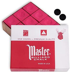 Master Chalk Billiard Pool Cue Chalk Premium Quality - 1 Dozen - Made in The USA + 2 pcs of Quality Billiard Pool Table Spots (Red)