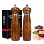 Wooden Salt and Pepper Grinder Set, Haomacro 8 Inches Acacia Wood Salt & Pepper Mills Adjustable Coarseness, Classic Refillable Salt Grinders with Ceramic/Stainless Steel Core for Kitchen