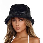 Century Star Fuzzy Bucket Hat for Women Winter Warm Furry Fur Fluffy Fisherman Cap Men Faux Fur Soft Cute Bucket Hat, Black, One Size