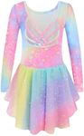 Arshiner Girls Long Sleeve Ballet Leotards with Shinny Skirts Criss-Cross Back Dance Dresses