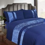 Casabella Luxury Crushed Velvet Panel Band Duvet Cover Sets with Pillow Case King Size Duvet Cover Bedding Set – Navy Crush Velvet King Duvet Cover Sets