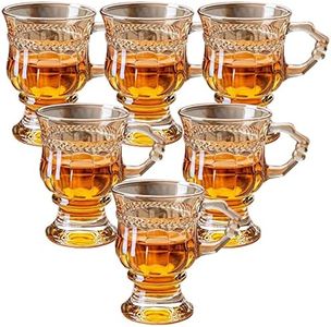 Qiccijoo 6Pack Vintage Coffee Mugs Set with Handles,150ml/5.5 Oz Glass Coffee Mugs,Gold Colored Glassware Set for Drinking Hot Beverages,Latte,Cappuccino,Espresso Coffee