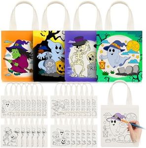 Amylove 24 Pcs Halloween Coloring Goodie Bags 8'' x 8.5'' Small Reusable Canvas Bag Tote Bags for Kids Reusable Party Favor Bags Color Your Own Bag for DIY Painting Carnival Birthday Art Supplies