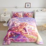 Princess Queen Size Comforter Set 3 Pcs,Fairy Tale Dreamy Castle Down Alternative Bedroom Decor,Watercolor Flowers Rainbow Starry Fantasy Girly Ultra Soft Microfiber Inner Fill 3Pcs