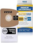 VEVA 40 Pack Premium SuperVac Replacement Vacuum Bags Type MM compatible with Eureka Mighty Mite canister vacuum cleaners Style MM model 3670, 3680, 60295A, 60295B & 60297A