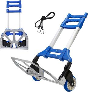 Folding Hand Truck, Lightweight Dolly, 175Lbs Load Capacity Aluminium Trolley Cart with Telescoping Handle, 2 Rubber Wheels for Travel, Auto, Moving and Office Use (Blue)