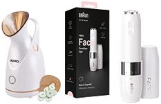 AGARO FS2117 Facial Steamer With Nano Ionic Hot Steaming Technology, RoseGold & Braun Face Mini Hair Remover FS1000, Electric Facial Hair Removal for Women, Quick & Gentle, White