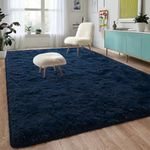 DweIke Super Soft Shaggy Rugs Fluffy Carpets, 4x6 ft, Navy Blue Area Rug for Living Room Bedroom Girls Kids Room Nursery Home Decor, Non-Slip Plush Indoor Floor Bedside Rug, 4x6 Feet Navy Blue