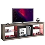 Bestier TV Stand for TVs 75 inch TV, 70 inch Entertainment Center for Living Room with LED Light Glass Shelves Gray