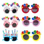 YAVO-EU Birthday Party Glasses，6 Pairs Happy Birthday Sunglasses Sunny Glasses，Birthday Cake Shaped Eyeglasses Cream Glasses Photo Prop Party Supplies