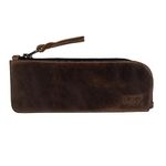 Leather Worx, Full Grain Leather Flat Pencil Pouch, Curved Pen and Marker Case for Men and Women, Zippered Bag for Work & Artists Accessories, Bourbon Brown