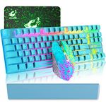 ZIYOU LANG Wireless Gaming Keyboard Mouse and Wrist Rest Set with 87Key Rainbow Backlight Rechargeable 3800mAh Battery Mechanical Anti-ghosting Ergonomic Waterproof Mute Mice for PC Mac Gamer(Blue)