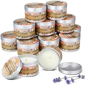 Funtery 12 Pieces Baby Shower Favors for Guests Lavender Scented Candles Gifts for Women Girl Floral Baby Shower Candles Rustic Tea Light Candles for Guests Gender Reveal Birthday Decorations