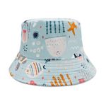 VRITRAZ Cotton Kids Bucket Hat with Adjustable Strap for Girls and Boys (3-10 years, Color-Sea Blue)